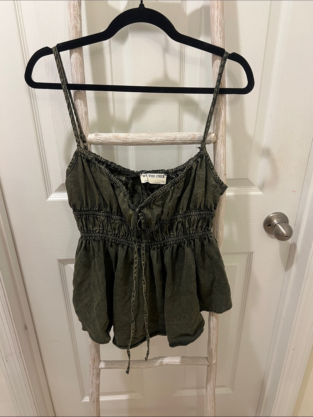 We The Free Olive Green Smocked Tie-Front Camisole